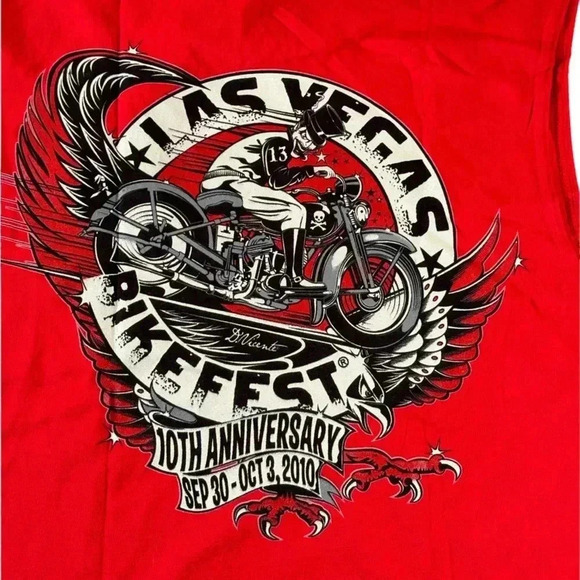 2010 Las Vegas Bike Fest Men’s Sleeveless T Shirt Large Tank Top Red Motorcycle - Picture 8 of 10